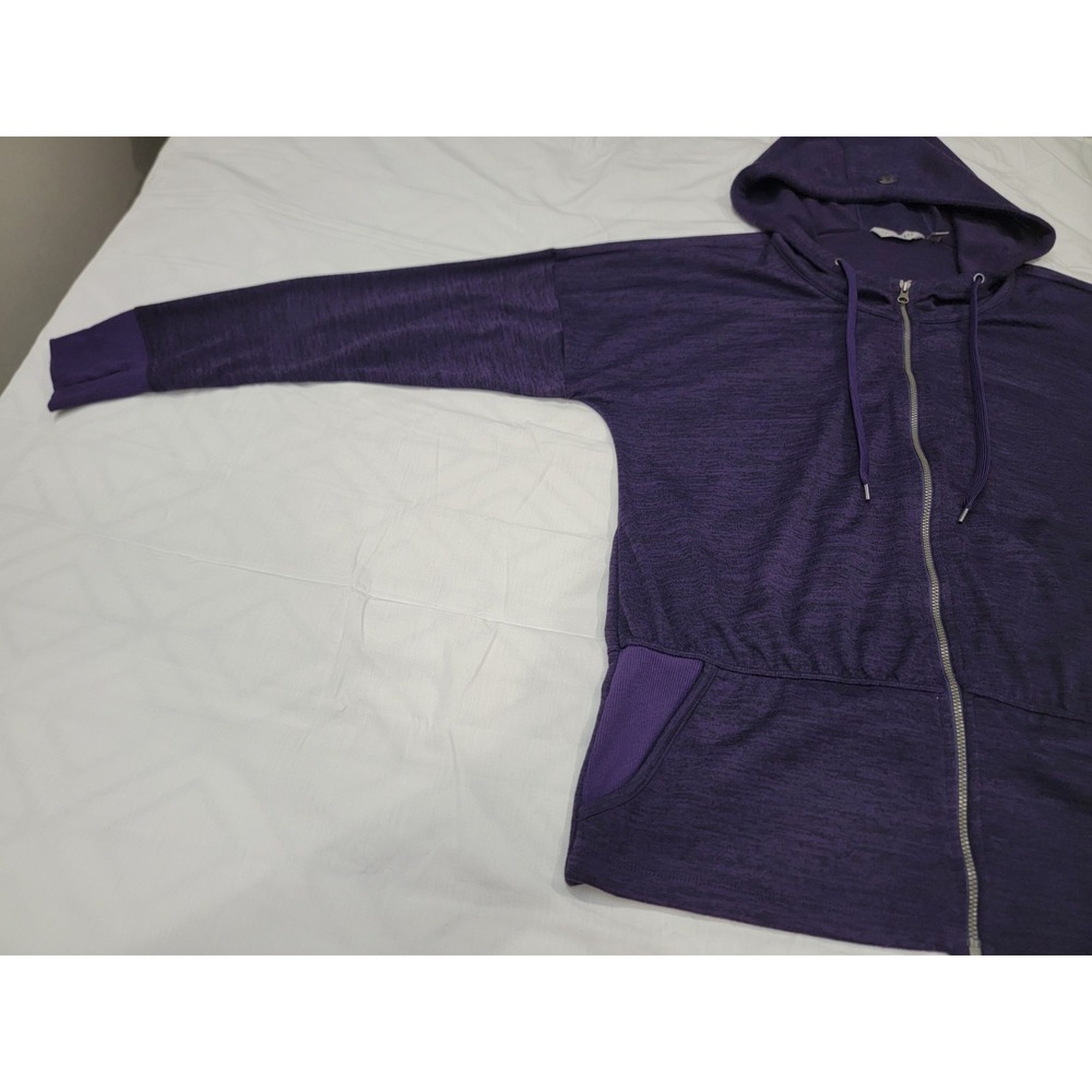 Athleta Full Zip Hoodie Sweatshirt Womens Large Purple Thumbholes Pockets EUC - Picture 4 of 16